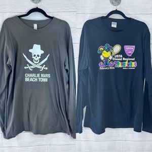 Bundle Long Sleeve Tees- American Apparel “Charlie Mars Beach Town” & Mardi Gras